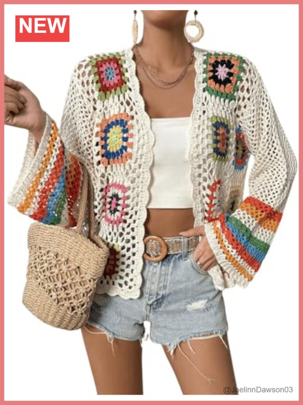 Womens Floral Crochet Cardigan Sweater Hollow Out Lightweight Open Front